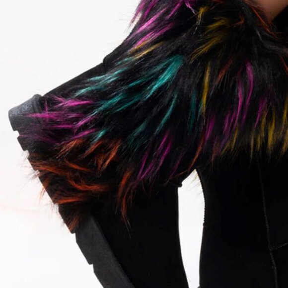 Bamboo Women's Black/Multi Color Winter Ankle Fur Cuffy Boots - Picture 3 of 4